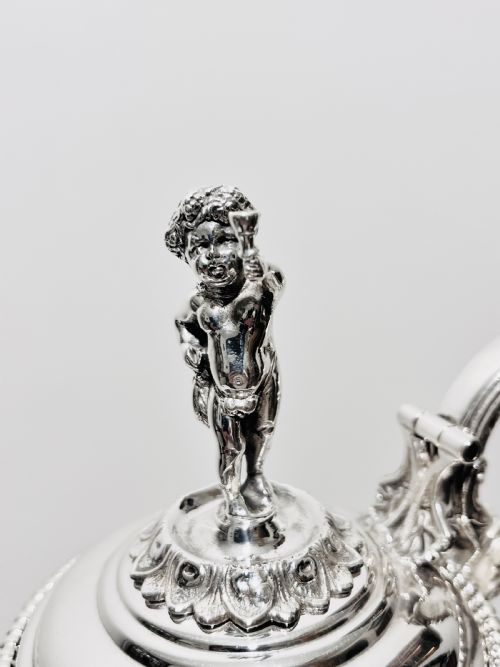 ANTIQUE SILVER PLATED TALL CLARET JUG WITH RELIEF WORK C1880 - ADDITIONAL PHOTO 3