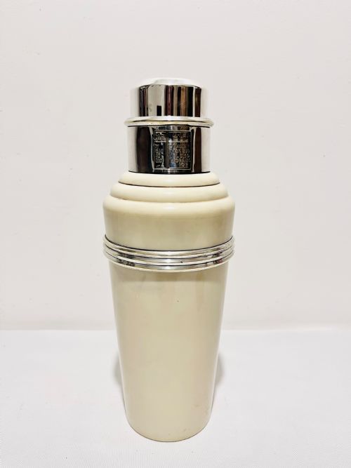 master incolor silver plate and cream bakelite cocktail shaker - CATEGORY: ANTIQUE SILVER - DATED 1930