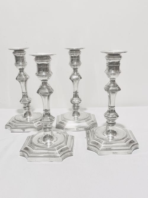 set of 4 antique silver plated candlesticks c1900 by barker ellis - CATEGORY: ANTIQUE SILVER - DATED 1900