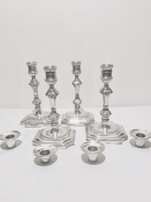 SET OF 4 ANTIQUE SILVER PLATED CANDLESTICKS C1900 BY BARKER ELLIS - ADDITIONAL PHOTO 2