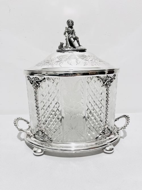 antique silver plated and cut glass biscuit box c1880 - CATEGORY: ANTIQUE GLASS - DATED 1880