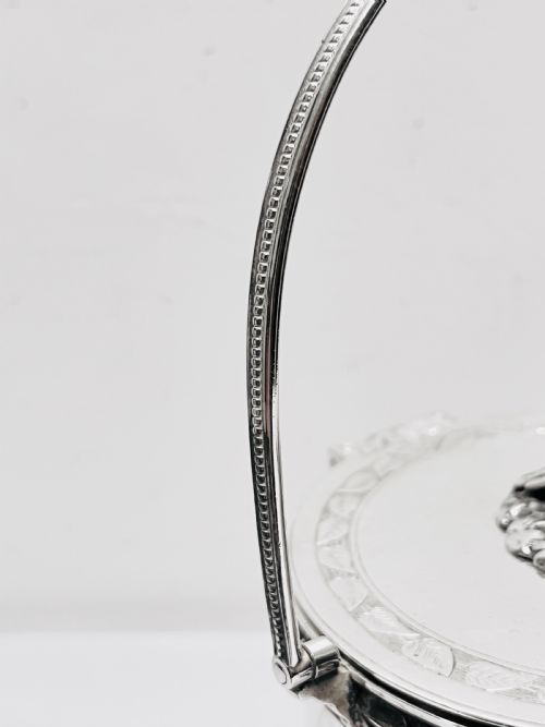 ANTIQUE SILVER PLATED GLASS BISCUIT BOX C1880 WITH POSSIBLY A PHEASANT BIRD FINIAL - ADDITIONAL PHOTO 4