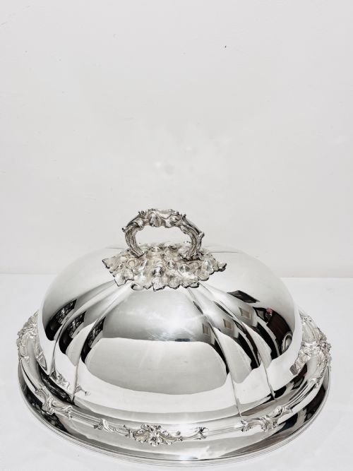 ANTIQUE OLD SHEFFIELD SILVER PLATE MEAT DOME WITH ORIGINAL FLAT C1830 - ADDITIONAL PHOTO 6