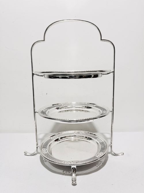 antique silver plated three tier cake stand c1910 - CATEGORY: ANTIQUE SILVER - DATED 1910