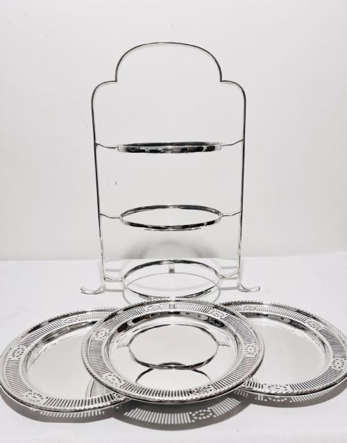 ANTIQUE SILVER PLATED THREE TIER CAKE STAND C1910 - ADDITIONAL PHOTO 1