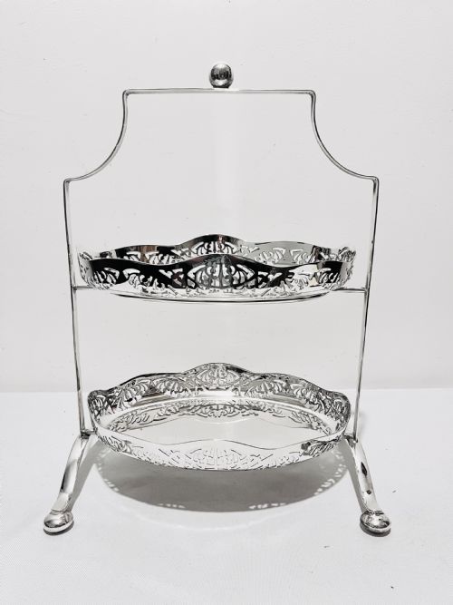 antique silver plated two tier cake stand c1910 - CATEGORY: ANTIQUE SILVER - DATED 1910