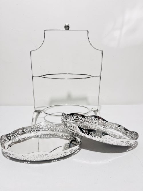 ANTIQUE SILVER PLATED TWO TIER CAKE STAND C1910 - ADDITIONAL PHOTO 1