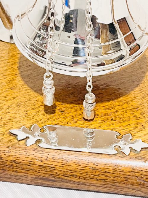 ANTIQUE SILVER PLATED AND OAK DINNER BELL C1890 - ADDITIONAL PHOTO 4