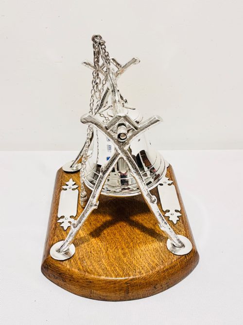 ANTIQUE SILVER PLATED AND OAK DINNER BELL C1890 - ADDITIONAL PHOTO 6