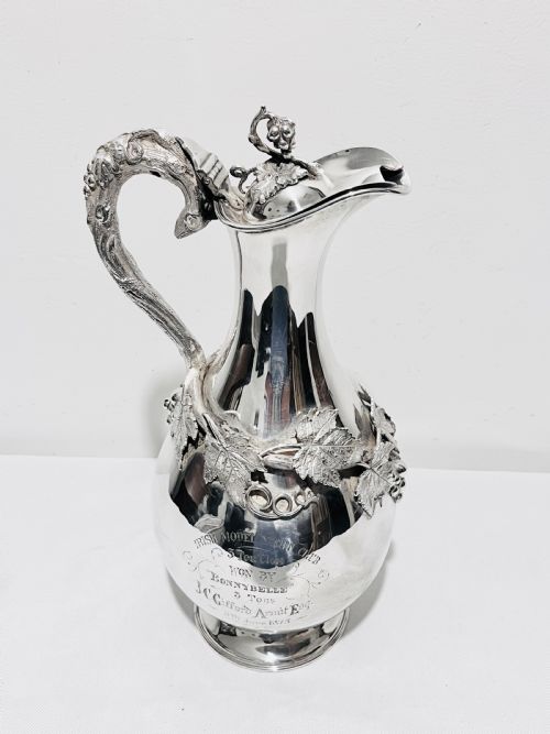 unusual antique silver plated claret jug c1870 - CATEGORY: ANTIQUE SILVER - DATED 1870