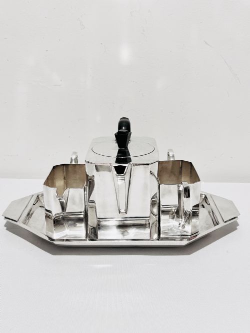 ART DECO SILVER PLATED TEA SET WITH ORIGINAL MATCHING TRAY C1920 - ADDITIONAL PHOTO 1