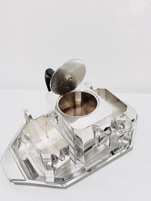 ART DECO SILVER PLATED TEA SET WITH ORIGINAL MATCHING TRAY C1920 - ADDITIONAL PHOTO 9