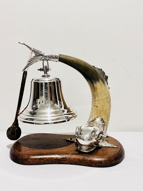 unusual antique silver plated and cow horn dinner bell c1880 - CATEGORY: ANTIQUE SILVER - DATED 1880