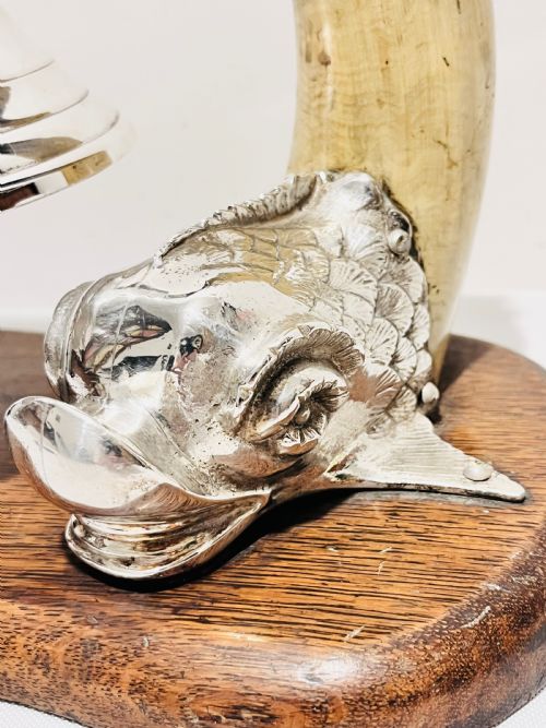 UNUSUAL ANTIQUE SILVER PLATED AND COW HORN DINNER BELL C1880 - ADDITIONAL PHOTO 1