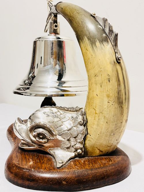 UNUSUAL ANTIQUE SILVER PLATED AND COW HORN DINNER BELL C1880 - ADDITIONAL PHOTO 6