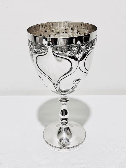 art nouveau solid silver goblet hallmarks for sheffield 1908 by cooper brothers sons - CATEGORY: ANTIQUE SILVER - DATED 1900