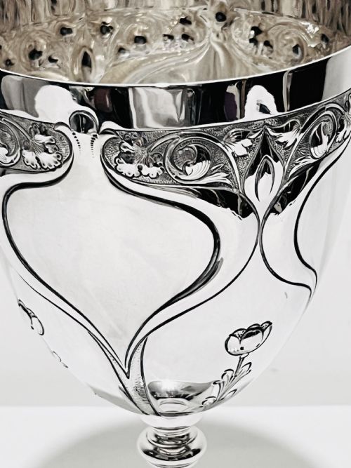 ART NOUVEAU SOLID SILVER GOBLET HALLMARKS FOR SHEFFIELD 1908 BY COOPER BROTHERS SONS - ADDITIONAL PHOTO 1