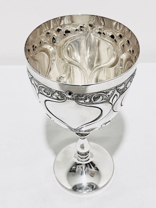 ART NOUVEAU SOLID SILVER GOBLET HALLMARKS FOR SHEFFIELD 1908 BY COOPER BROTHERS SONS - ADDITIONAL PHOTO 4