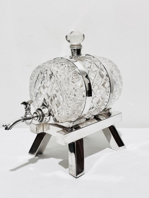 antique silver plated and cut glass brandy barrel c18890 by john grinsell sons - CATEGORY: ANTIQUE SILVER - DATED 1890