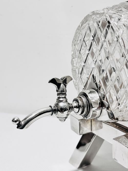 ANTIQUE SILVER PLATED AND CUT GLASS BRANDY BARREL C18890 BY JOHN GRINSELL SONS - ADDITIONAL PHOTO 3