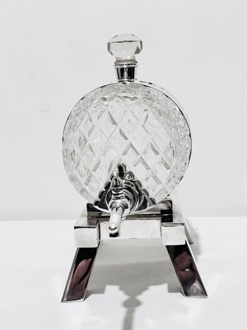 ANTIQUE SILVER PLATED AND CUT GLASS BRANDY BARREL C18890 BY JOHN GRINSELL SONS - ADDITIONAL PHOTO 4