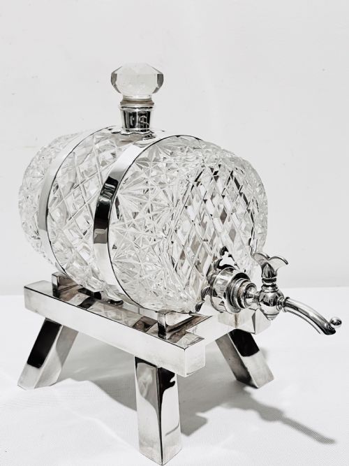 ANTIQUE SILVER PLATED AND CUT GLASS BRANDY BARREL C18890 BY JOHN GRINSELL SONS - ADDITIONAL PHOTO 6