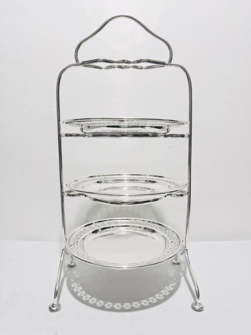 silver plated antique three tier cake stand with original plates c1910 - CATEGORY: ANTIQUE SILVER - DATED 1910