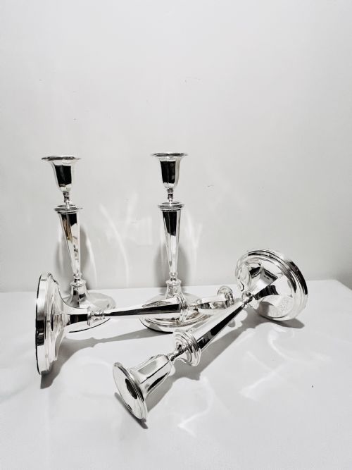 ANTIQUE SILVER PLATED SUITE OF 5 LIGHT CANDELABRA AND SET OF 4 CANDLESTICKS C1910 - ADDITIONAL PHOTO 3