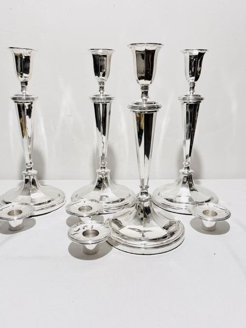 ANTIQUE SILVER PLATED SUITE OF 5 LIGHT CANDELABRA AND SET OF 4 CANDLESTICKS C1910 - ADDITIONAL PHOTO 6