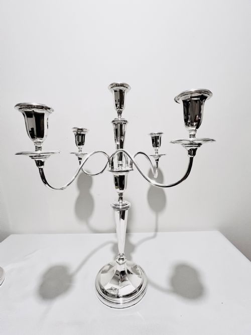ANTIQUE SILVER PLATED SUITE OF 5 LIGHT CANDELABRA AND SET OF 4 CANDLESTICKS C1910 - ADDITIONAL PHOTO 7