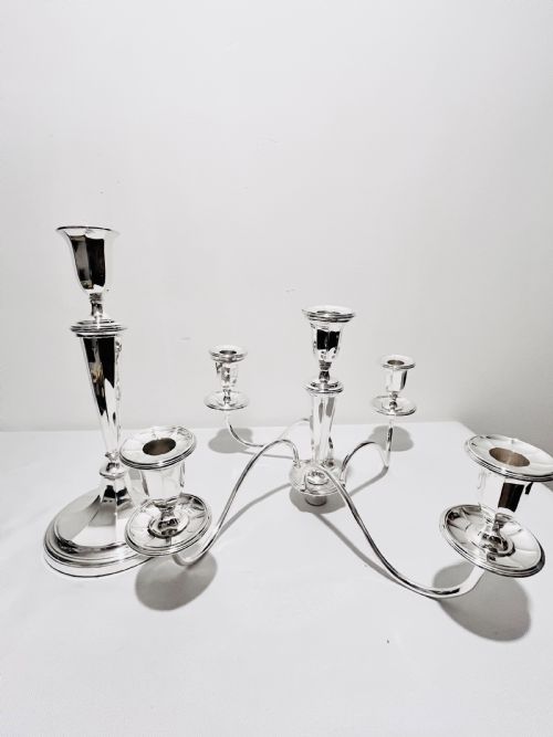 ANTIQUE SILVER PLATED SUITE OF 5 LIGHT CANDELABRA AND SET OF 4 CANDLESTICKS C1910 - ADDITIONAL PHOTO 8