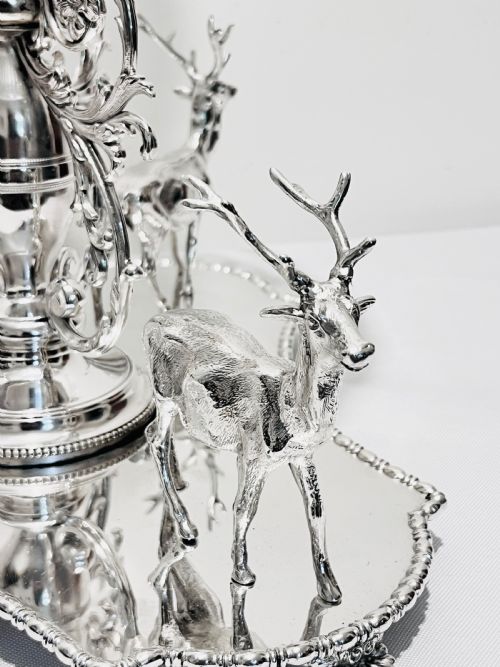 ANTIQUE SILVER PLATED CENTREPIECE WITH STAGS BY JAMES DIXON SONS C1880 - ADDITIONAL PHOTO 2