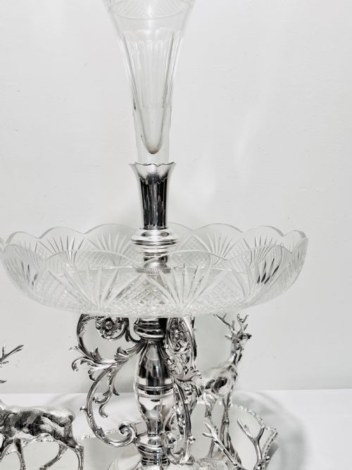 ANTIQUE SILVER PLATED CENTREPIECE WITH STAGS BY JAMES DIXON SONS C1880 - ADDITIONAL PHOTO 3