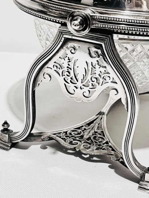 ANTIQUE SILVER PLATED AND CUT GLASS BISCUIT BOX C1870 BY COOPER BROS OF SHEFFIELD - ADDITIONAL PHOTO 2