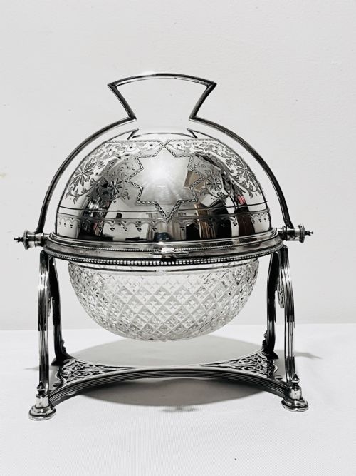ANTIQUE SILVER PLATED AND CUT GLASS BISCUIT BOX C1870 BY COOPER BROS OF SHEFFIELD - ADDITIONAL PHOTO 3