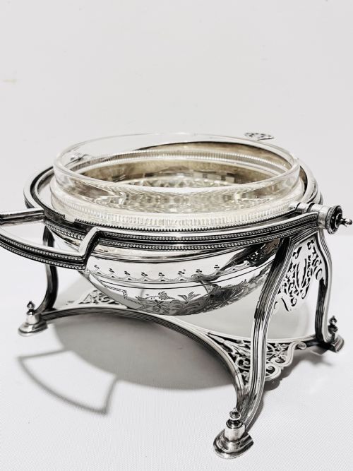 ANTIQUE SILVER PLATED AND CUT GLASS BISCUIT BOX C1870 BY COOPER BROS OF SHEFFIELD - ADDITIONAL PHOTO 5