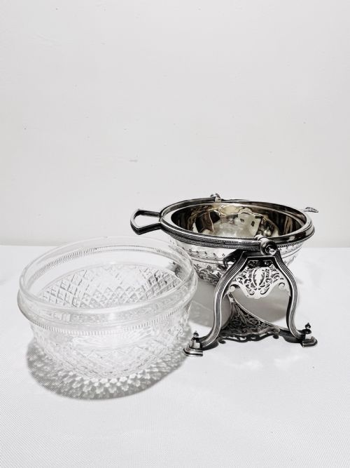 ANTIQUE SILVER PLATED AND CUT GLASS BISCUIT BOX C1870 BY COOPER BROS OF SHEFFIELD - ADDITIONAL PHOTO 6
