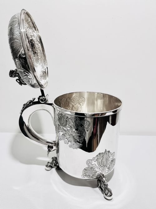 LARGE ANTIQUE SILVER PLATED PEG TANKARD C1880 BY THOMAS BRADBURY SONS - ADDITIONAL PHOTO 8