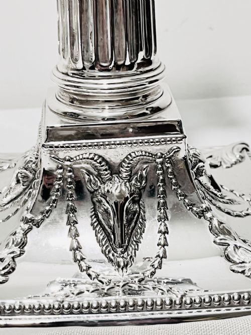 ANTIQUE SILVER PLATED TRADITIONAL CORINTHIAN COLUMN CANDLESTICKS C1880 - ADDITIONAL PHOTO 2