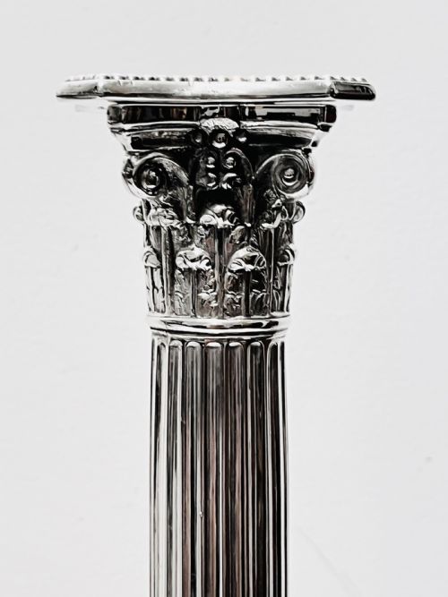 ANTIQUE SILVER PLATED TRADITIONAL CORINTHIAN COLUMN CANDLESTICKS C1880 - ADDITIONAL PHOTO 3