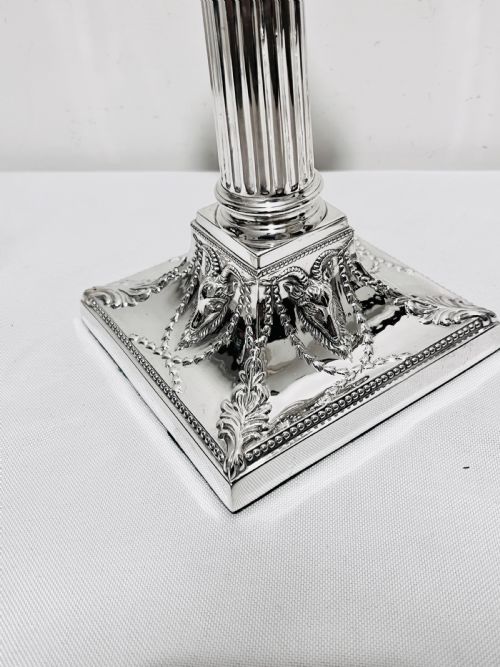 ANTIQUE SILVER PLATED TRADITIONAL CORINTHIAN COLUMN CANDLESTICKS C1880 - ADDITIONAL PHOTO 6