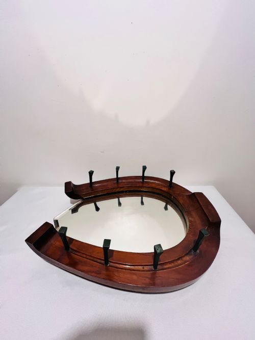 ANTIQUE HORSESHOE SHAPED BEVELLED MIRROR C1880 - ADDITIONAL PHOTO 3