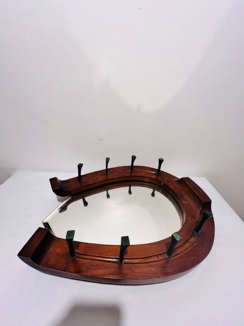 ANTIQUE HORSESHOE SHAPED BEVELLED MIRROR C1880 - ADDITIONAL PHOTO 4