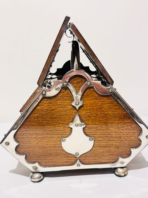 ANTIQUE LARGE SILVER PLATE AND OAK DOUBLE OPENING BISCUIT BOX C1880 - ADDITIONAL PHOTO 5