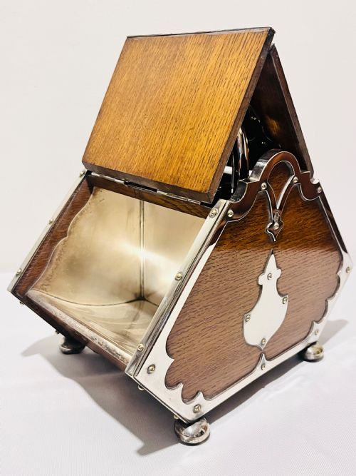 ANTIQUE LARGE SILVER PLATE AND OAK DOUBLE OPENING BISCUIT BOX C1880 - ADDITIONAL PHOTO 6
