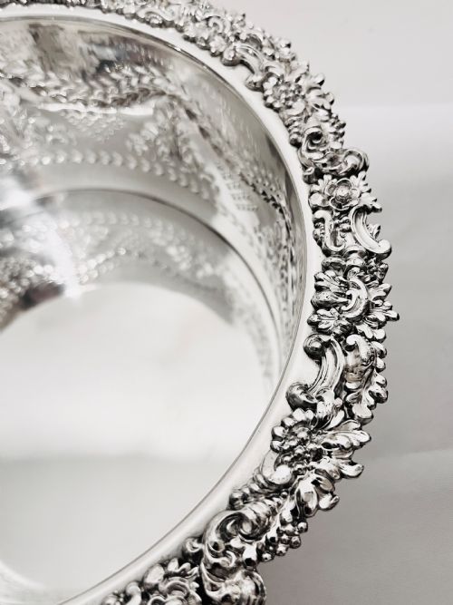 LARGE ANTIQUE SILVER PLANT HOLDER OR COASTER C1880 - ADDITIONAL PHOTO 3