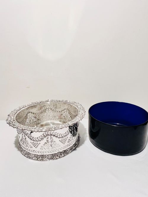 LARGE ANTIQUE SILVER PLANT HOLDER OR COASTER C1880 - ADDITIONAL PHOTO 4