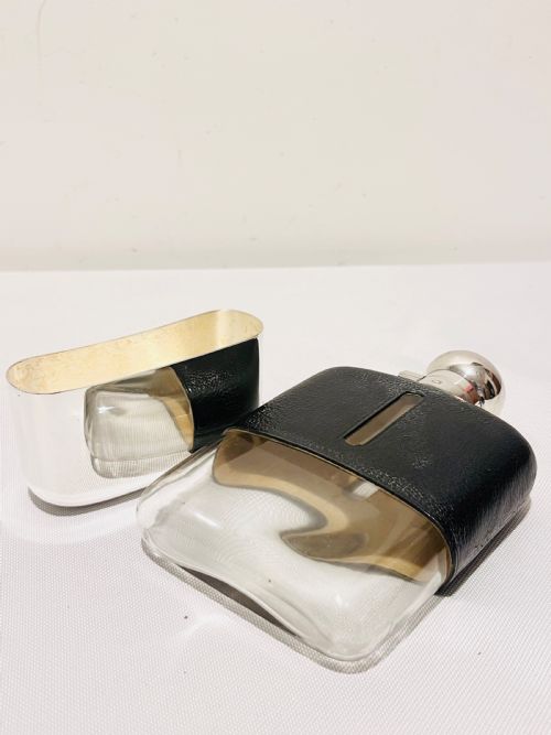 ANTIQUE SILVER PLATED LEATHER BOUND HIP FLASK C1900 BY JAMES DIXON SONS - ADDITIONAL PHOTO 4