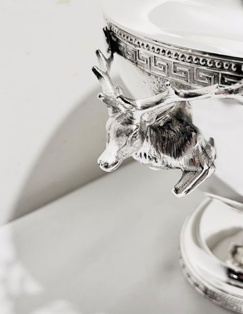 ANTIQUE SILVER PLATED SOUP TUREEN WITH FIGURAL MOUNTS C1880 - ADDITIONAL PHOTO 2