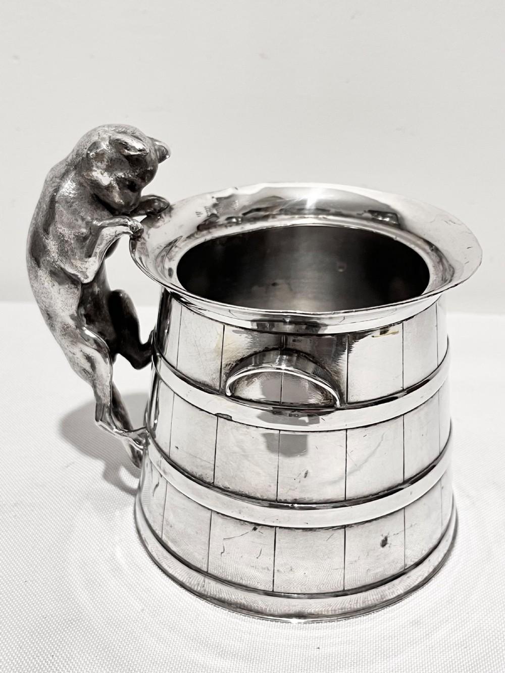 Cat Got The Cream novelty milk churn by Reed & Barton c1880